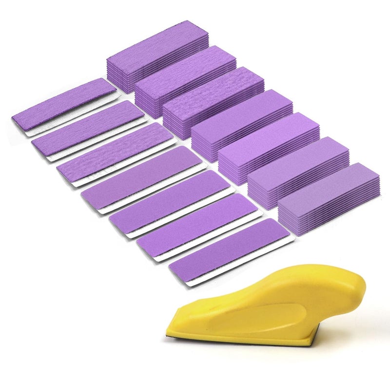 MAXMAN Micro Sand Paper Assortment Pack, 110PCS Hook & Loop Wet Dry Sandpaper 80 to 3000 Grit, 3.5”x 1”Small Sanding Block Finger Sander, Detail Sander for Wood Furniture, Crafts, Metal Sanding Tools - Image 1